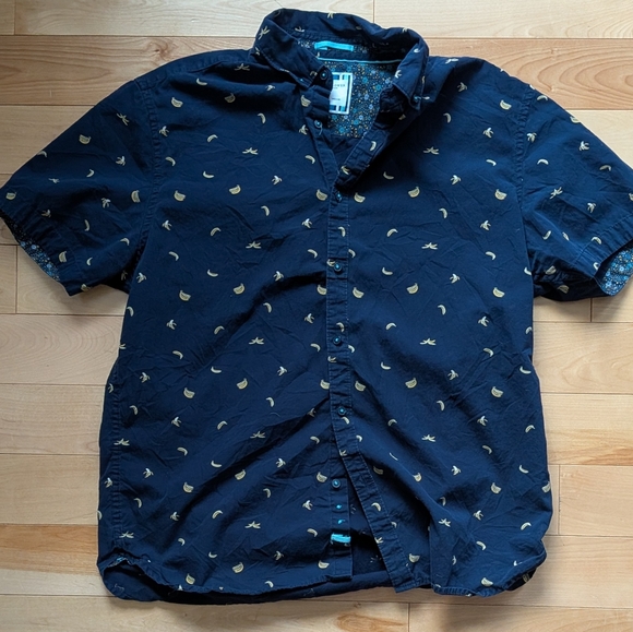 Denim & Flower Other - Denim & Flower Dark Blue Shirt with Yellow Patterns